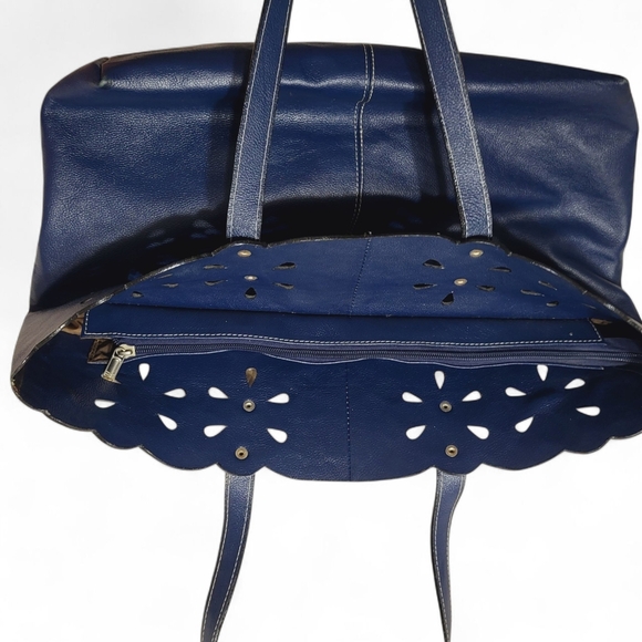 Artisan Made Colombian Embossed Leather Tote Bag - Multicolor- Butterfly Floral - Picture 3 of 11